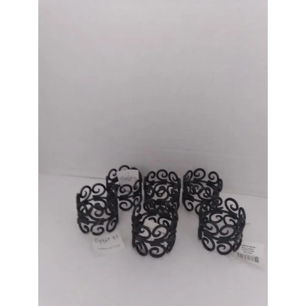 Elegant Black Filigree Napkin Rings Set‎ of 6 - Victorian Style Table Decor